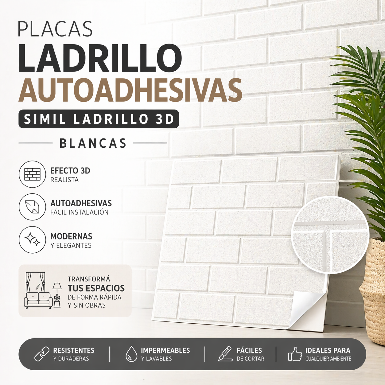 Pack x5 placas ladrillo blanco